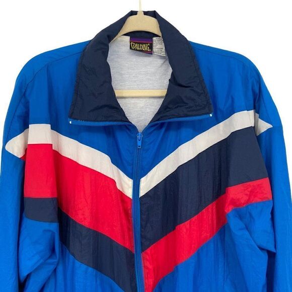 Spalding Pro Vintage 90's Full Zip Waterproof Windbreaker Blue Red White Large - Picture 3 of 11